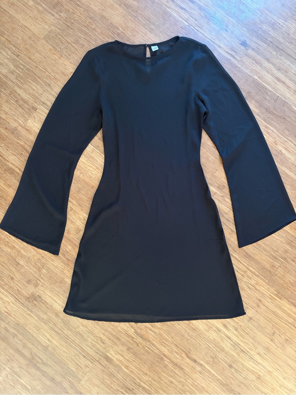 Black Sheer Bell Sleeve Mini Dress XL Bias Cut Keyhole Back 90s Whimsigoth